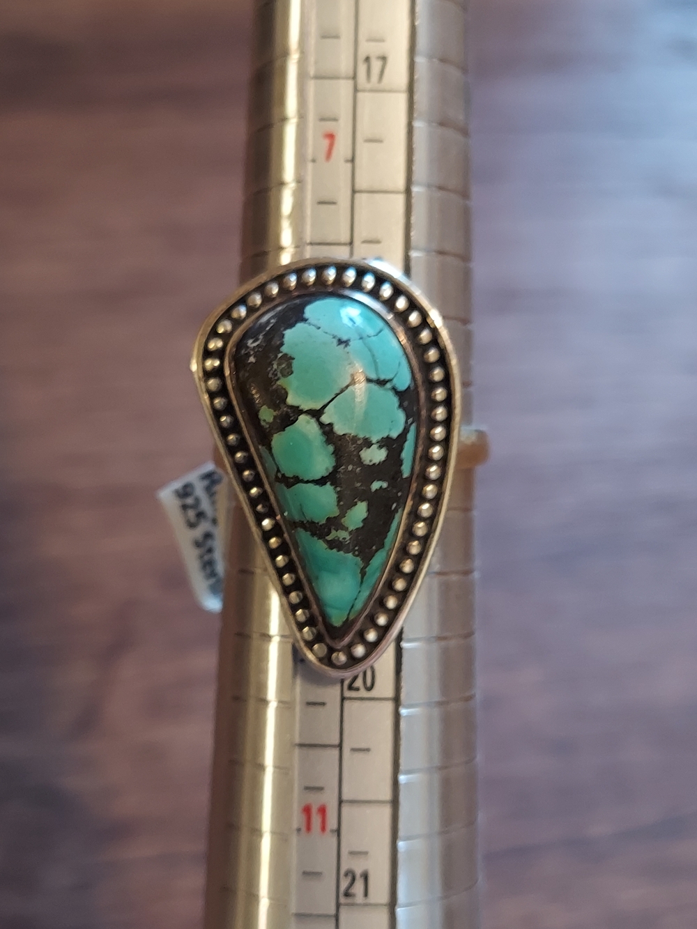 925 Sterling Silver Tibetan Turquoise Teardrop Ring - Turquoise Size 9